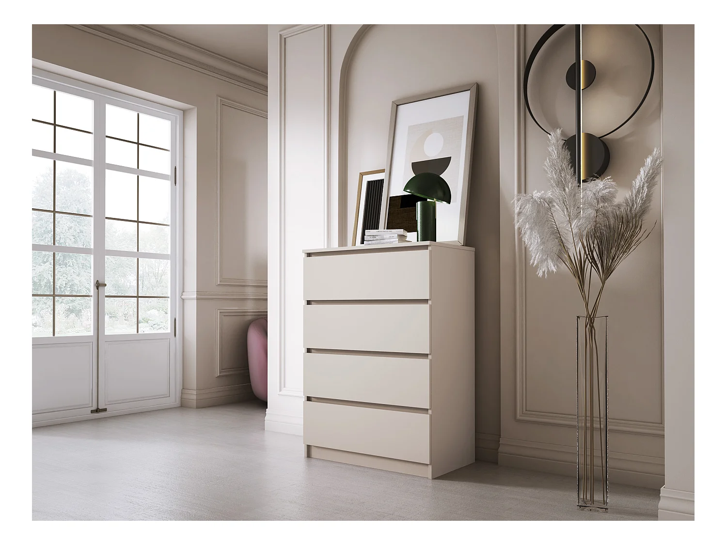 Komoda: 4 szuflady, kaszmir, 70 x 100 x 39 cm