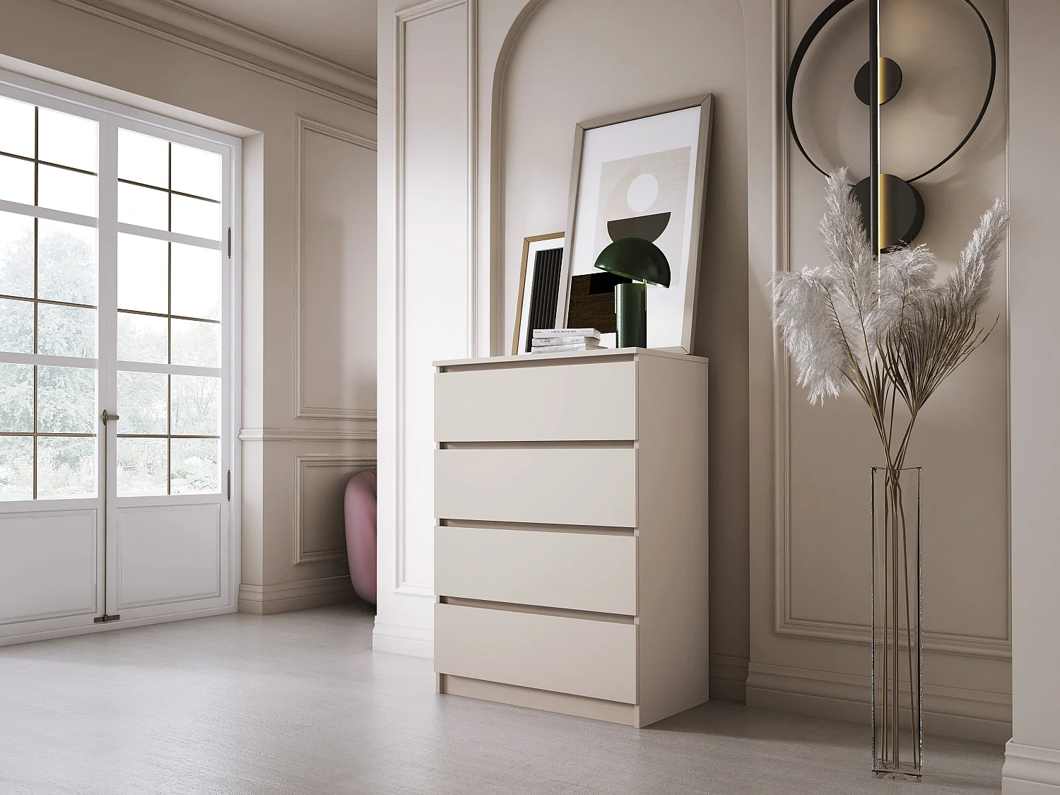 Commode : 4 tiroirs, cachemire, 70 x 100 x 39 cm