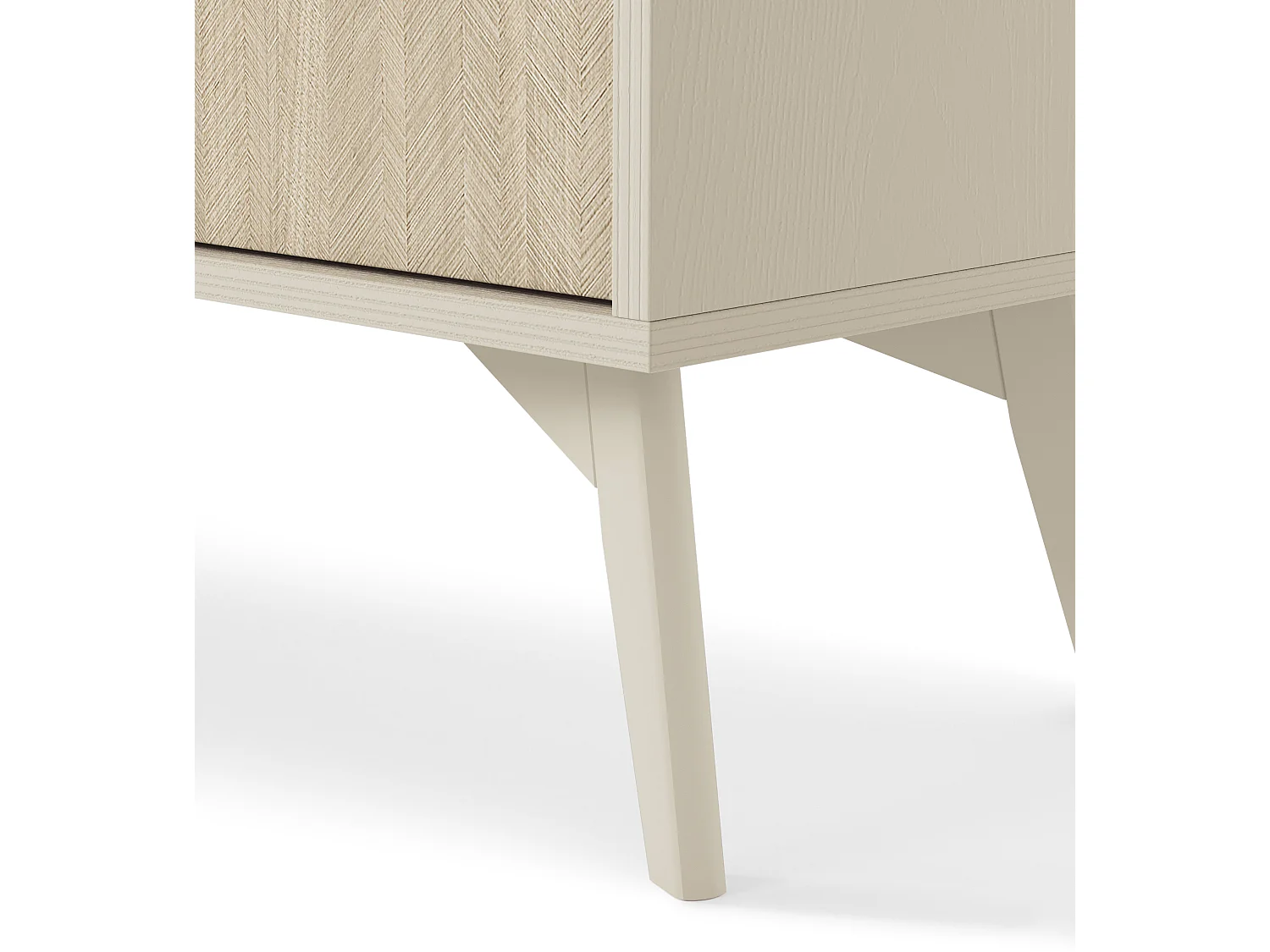 Commode : 3 Tiroirs, Beige Sable / Chevrons scandi, Pieds Bois, 106 x 80 x 38cm
