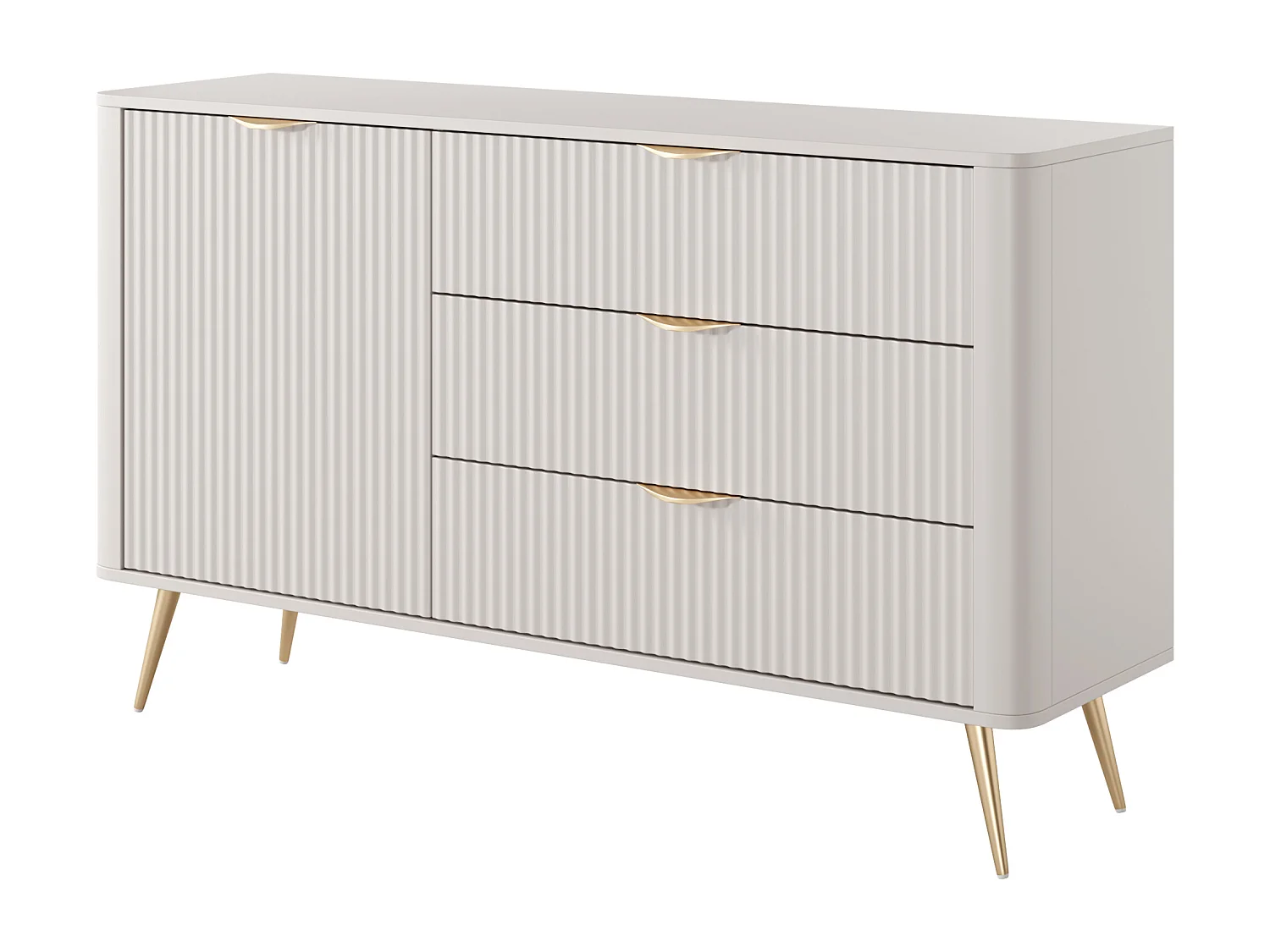 Commode : 3 Tiroirs, 1 Porte, Cachemire, Pieds Dorés, 138,2 X 81,2 X 38cm