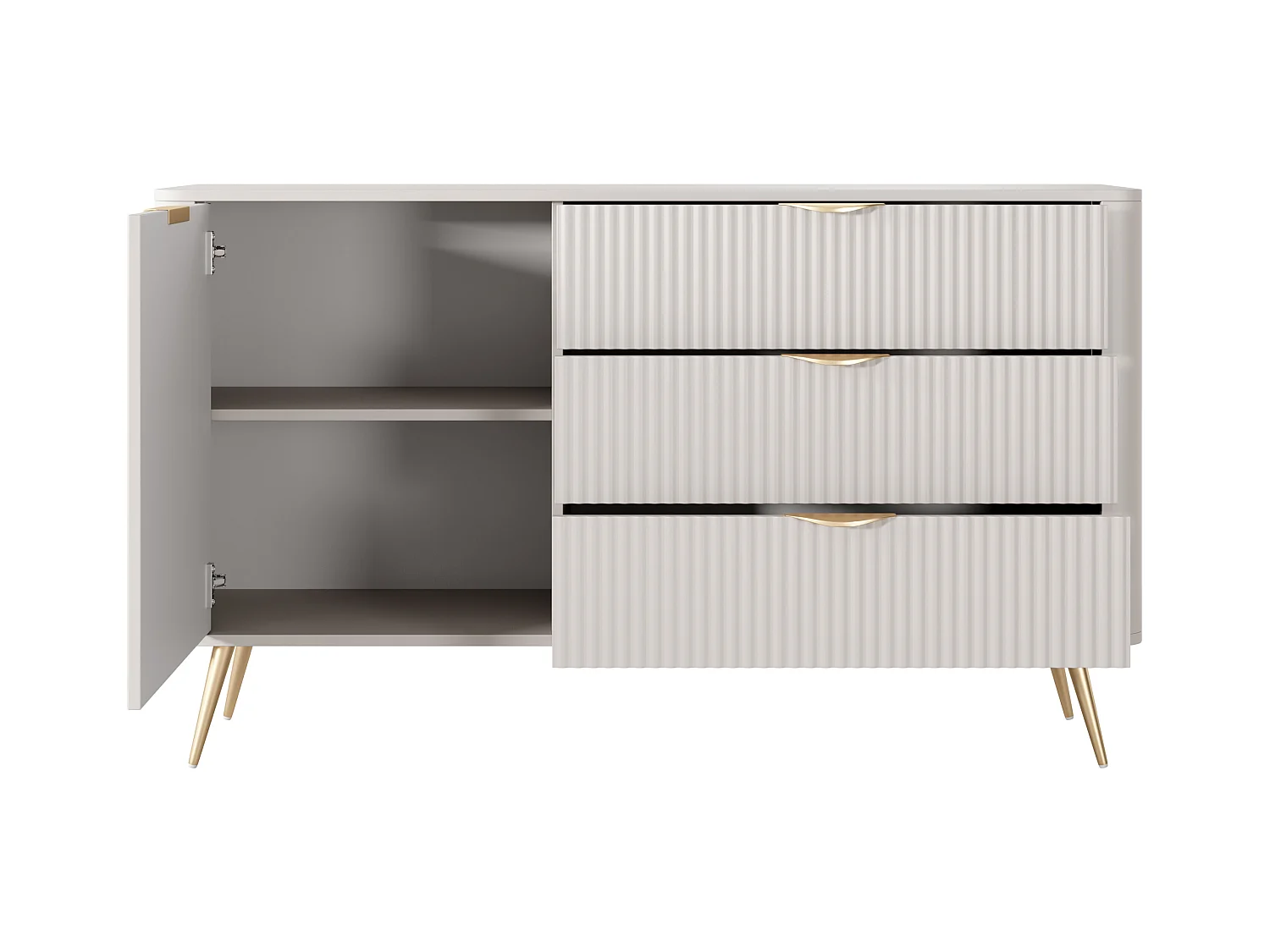 Commode : 3 Tiroirs, 1 Porte, Cachemire, Pieds Dorés, 138,2 X 81,2 X 38cm