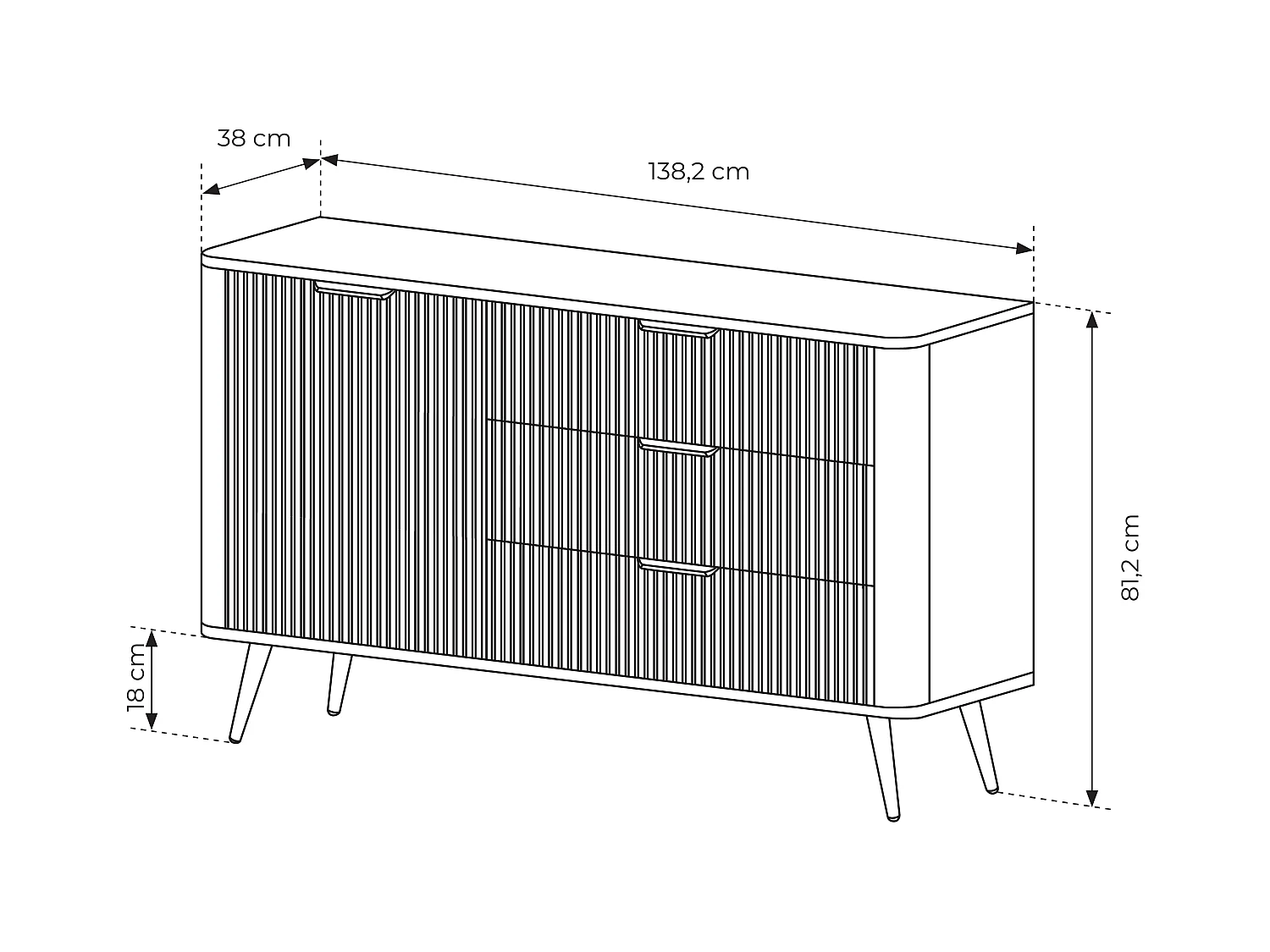 Commode : 3 Tiroirs, 1 Porte, Cachemire, Pieds Dorés, 138,2 X 81,2 X 38cm