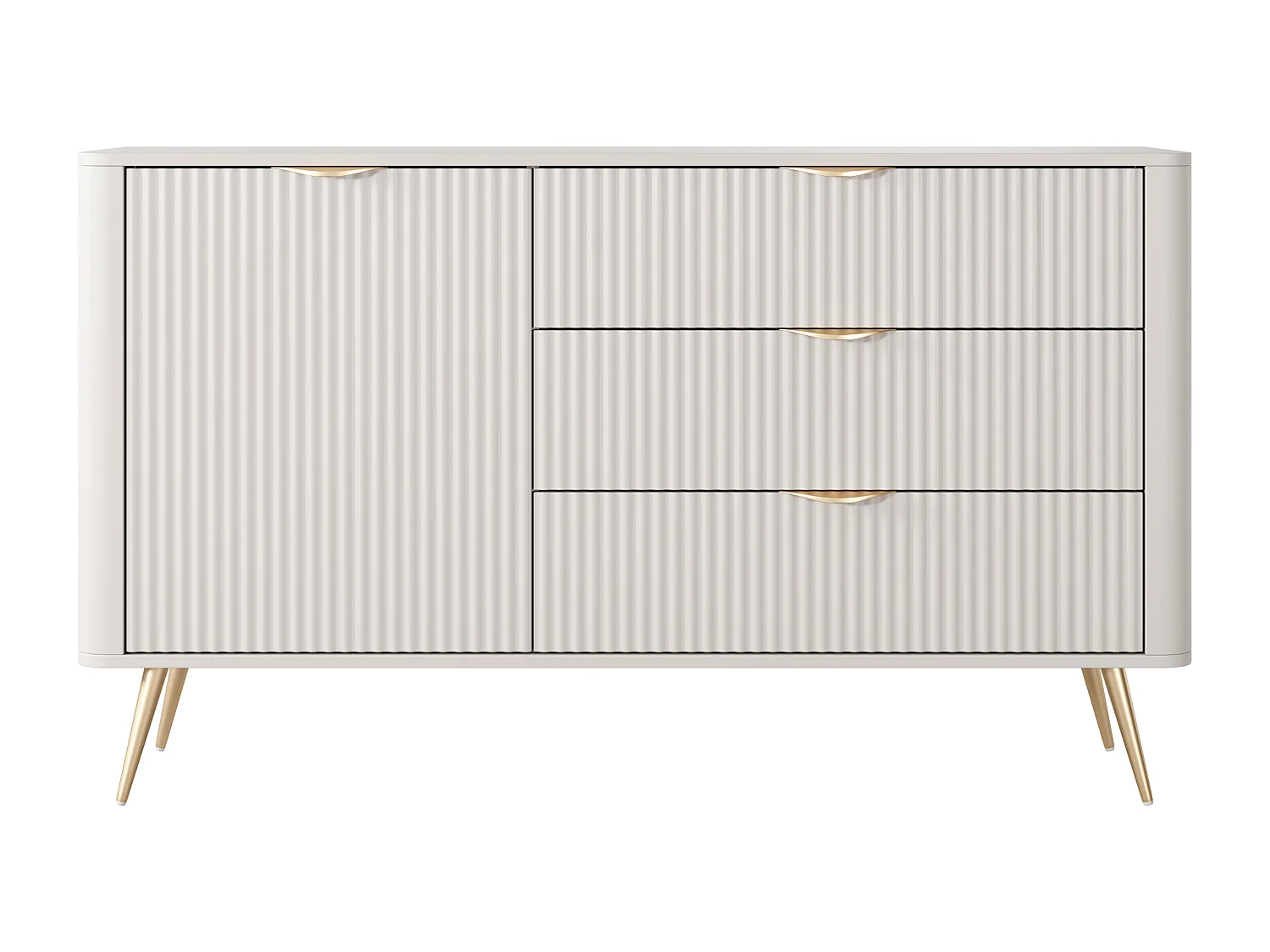 Commode : 3 Tiroirs, 1 Porte, Cachemire, Pieds Dorés, 138,2 X 81,2 X 38cm