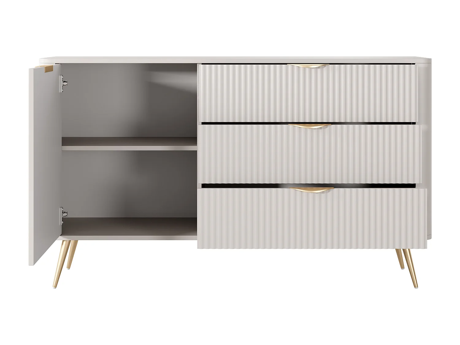 Commode : 3 Tiroirs, 1 Porte, Cachemire, Pieds Dorés, 138,2 X 81,2 X 38cm