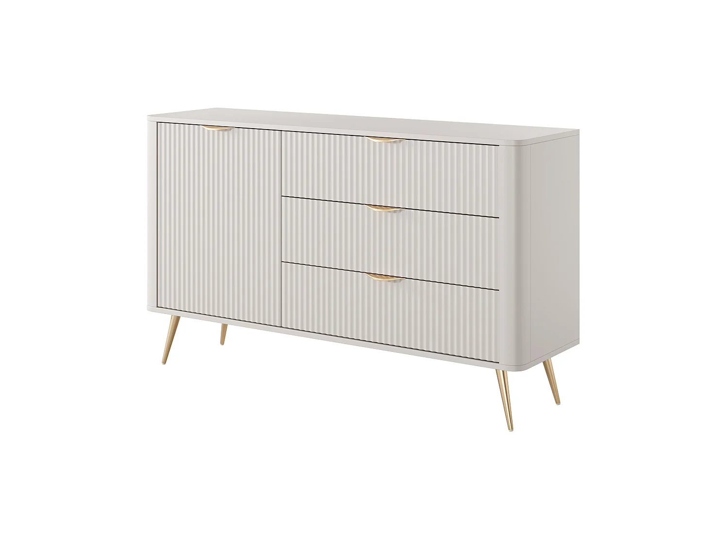 Commode : 3 Tiroirs, 1 Porte, Beige, 138,2 x 38 x 81,2 cm