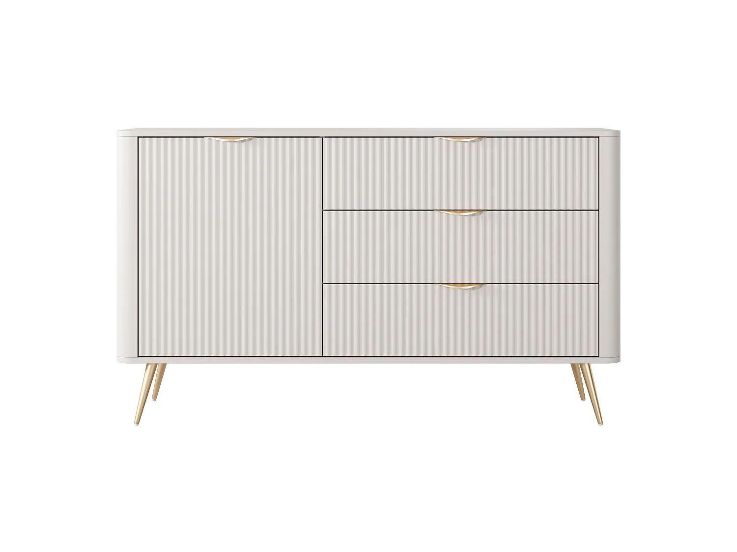 Commode : 3 Tiroirs, 1 Porte, Beige, 138,2 x 38 x 81,2 cm