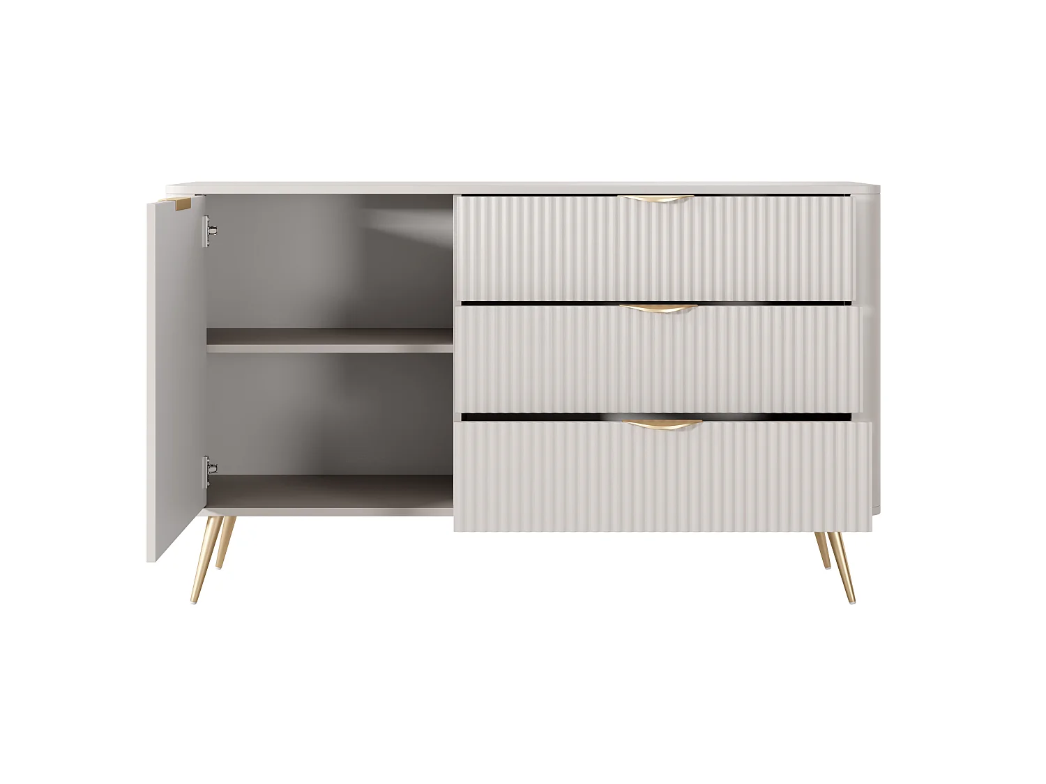 Commode : 3 Tiroirs, 1 Porte, Beige, 138,2 x 38 x 81,2 cm