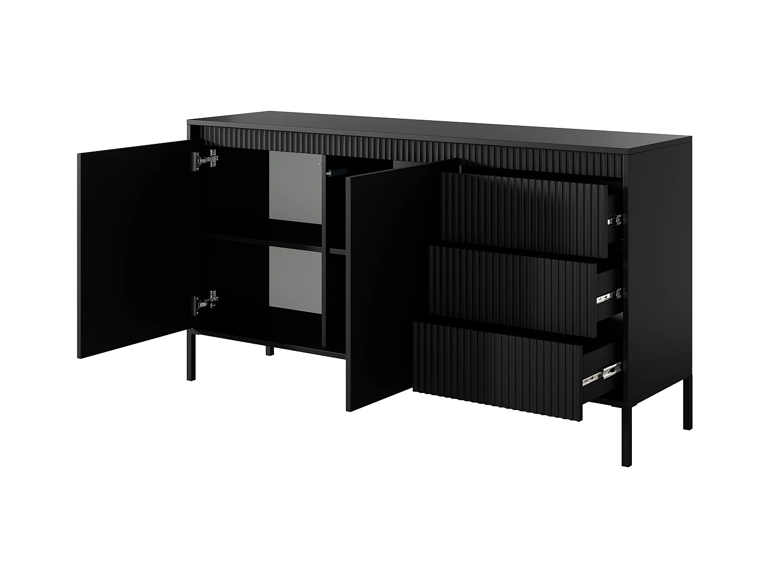 Komoda: 3 szuflady, 2 drzwi, czarna, 81,4 x 153,5 x 39,5 cm