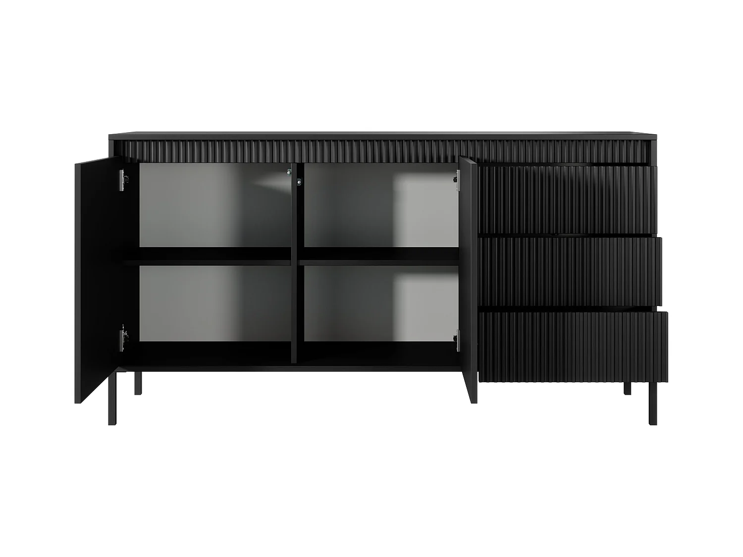 Komoda: 3 szuflady, 2 drzwi, czarna, 81,4 x 153,5 x 39,5 cm