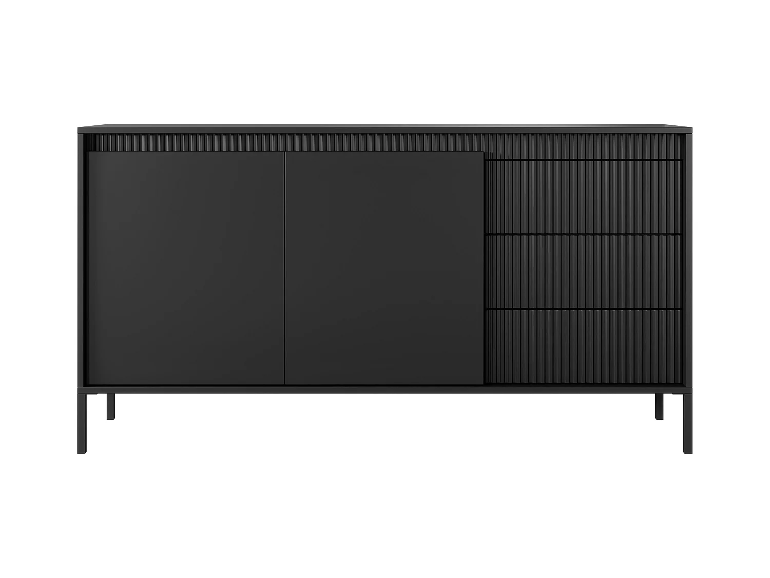 Commode : 3 Tiroirs, 2 Portes, Noir, 81,4 X 153,5 X 39,5 Cm