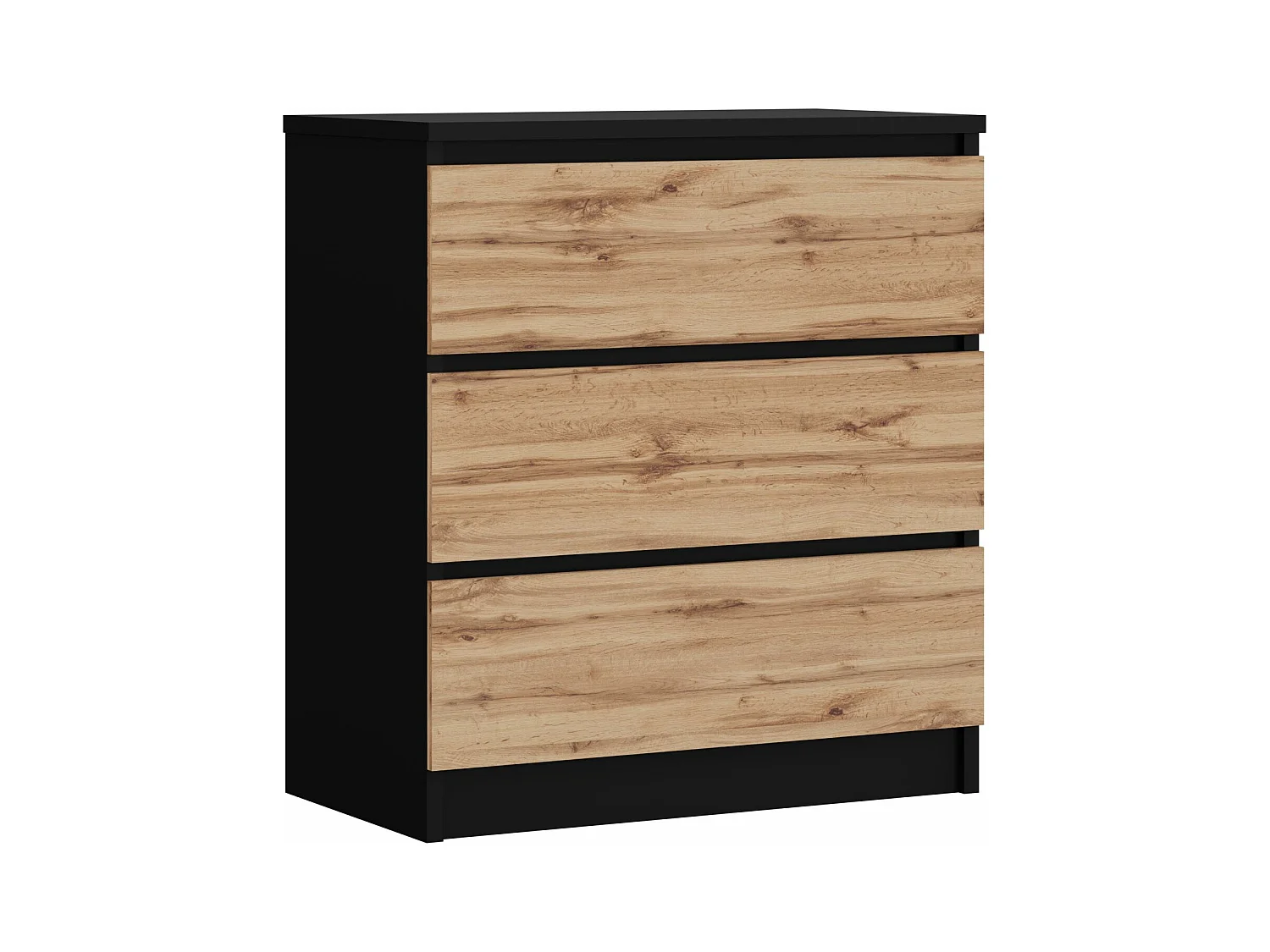 Kommode mit 3 Schubladen: Mattschwarz / Wotan-Eiche, 70 x 39 x 79 cm