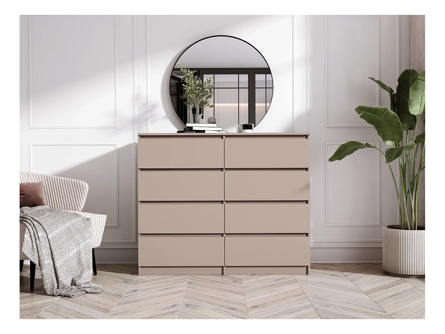 Cômoda: 8 gavetas, caramelo, 120 x 102 x 39 cm