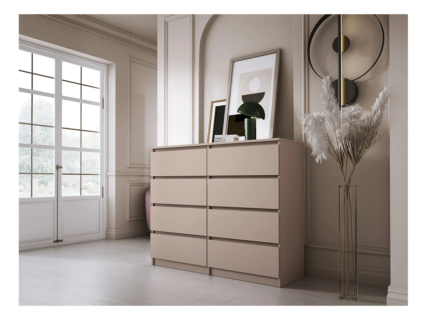 Cômoda: 8 gavetas, caramelo, 120 x 102 x 39 cm