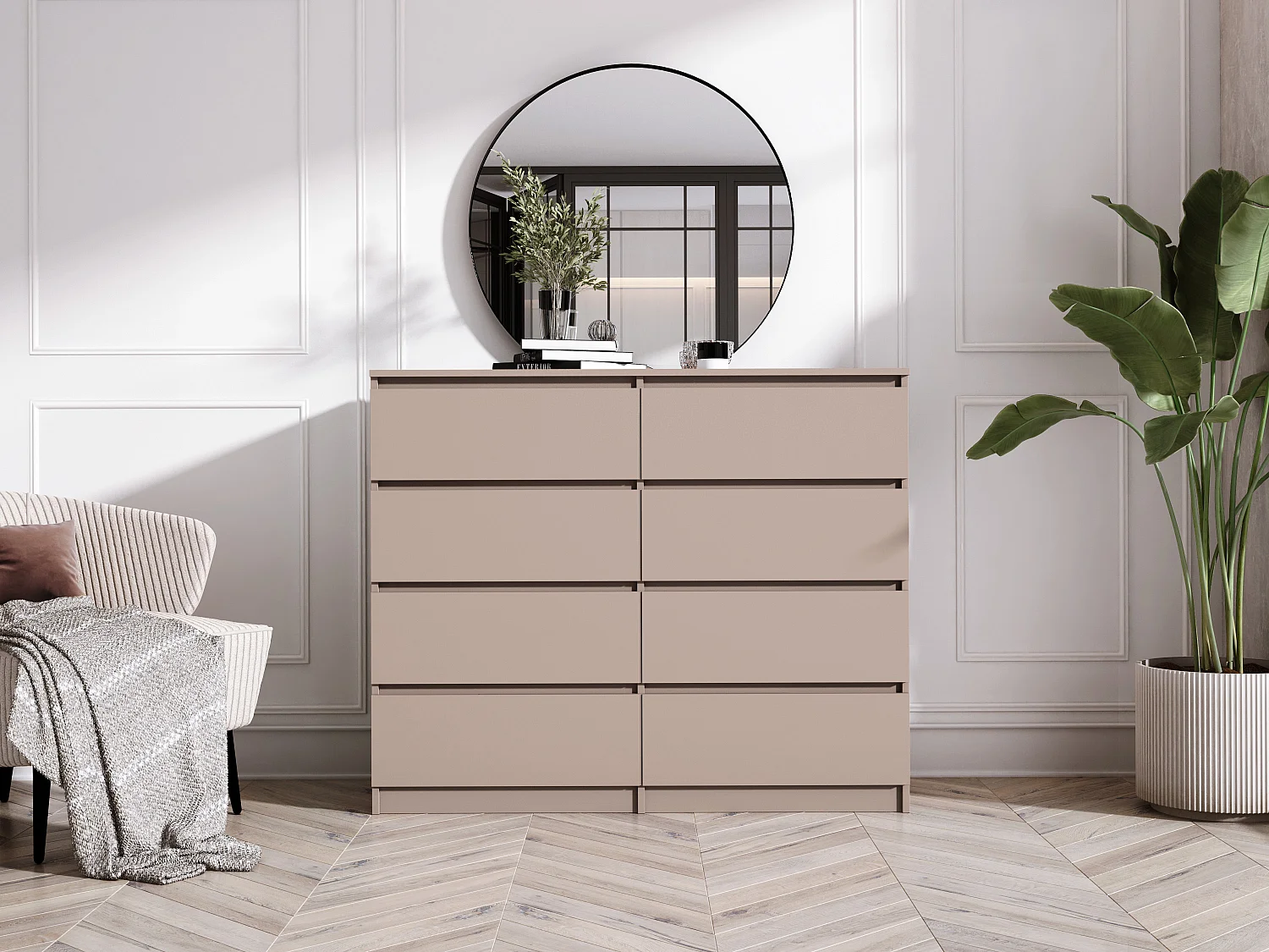 Commode : 8 tiroirs, caramel, 120 x 102 x 39 cm