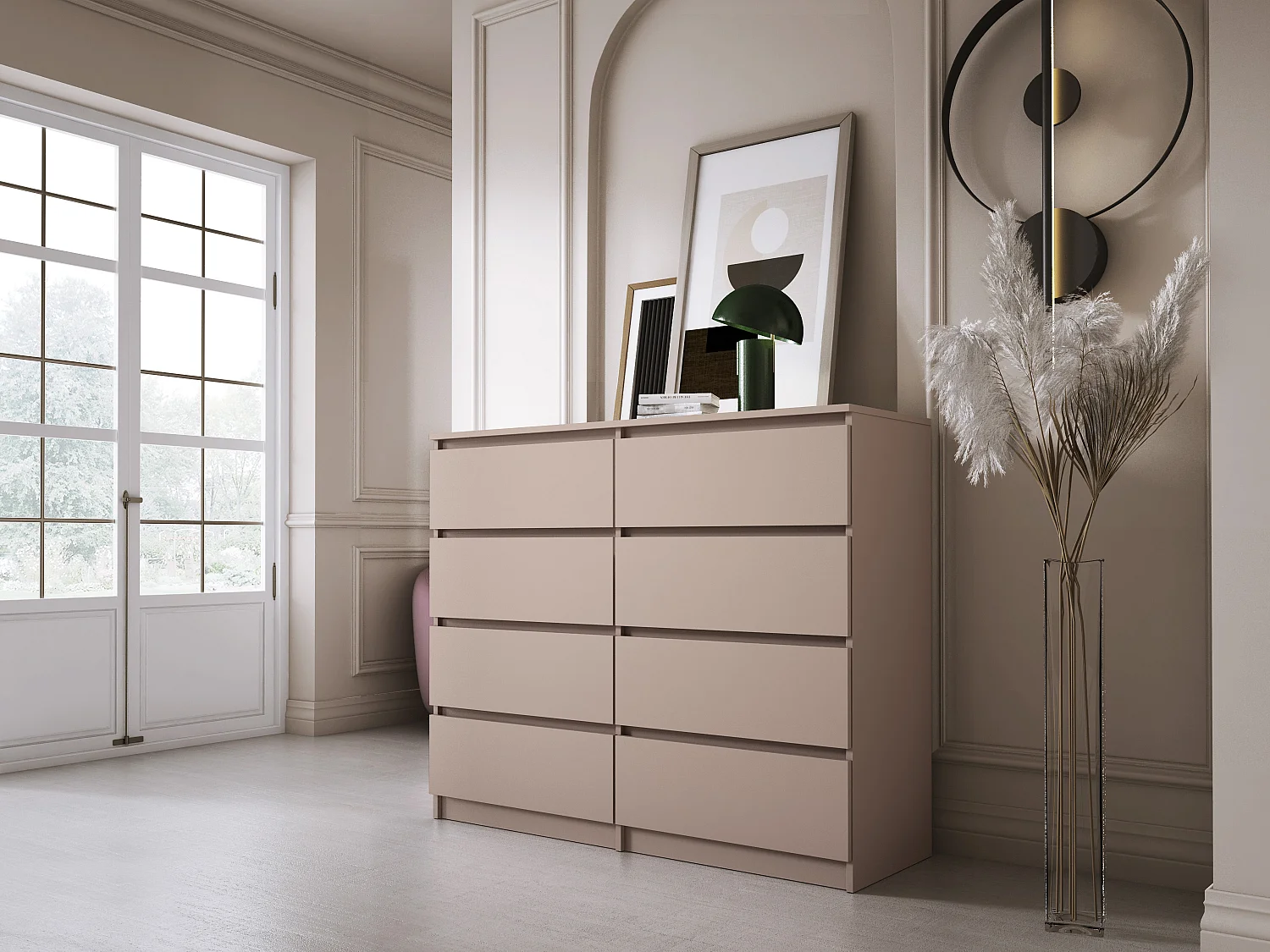 Commode : 8 tiroirs, caramel, 120 x 102 x 39 cm