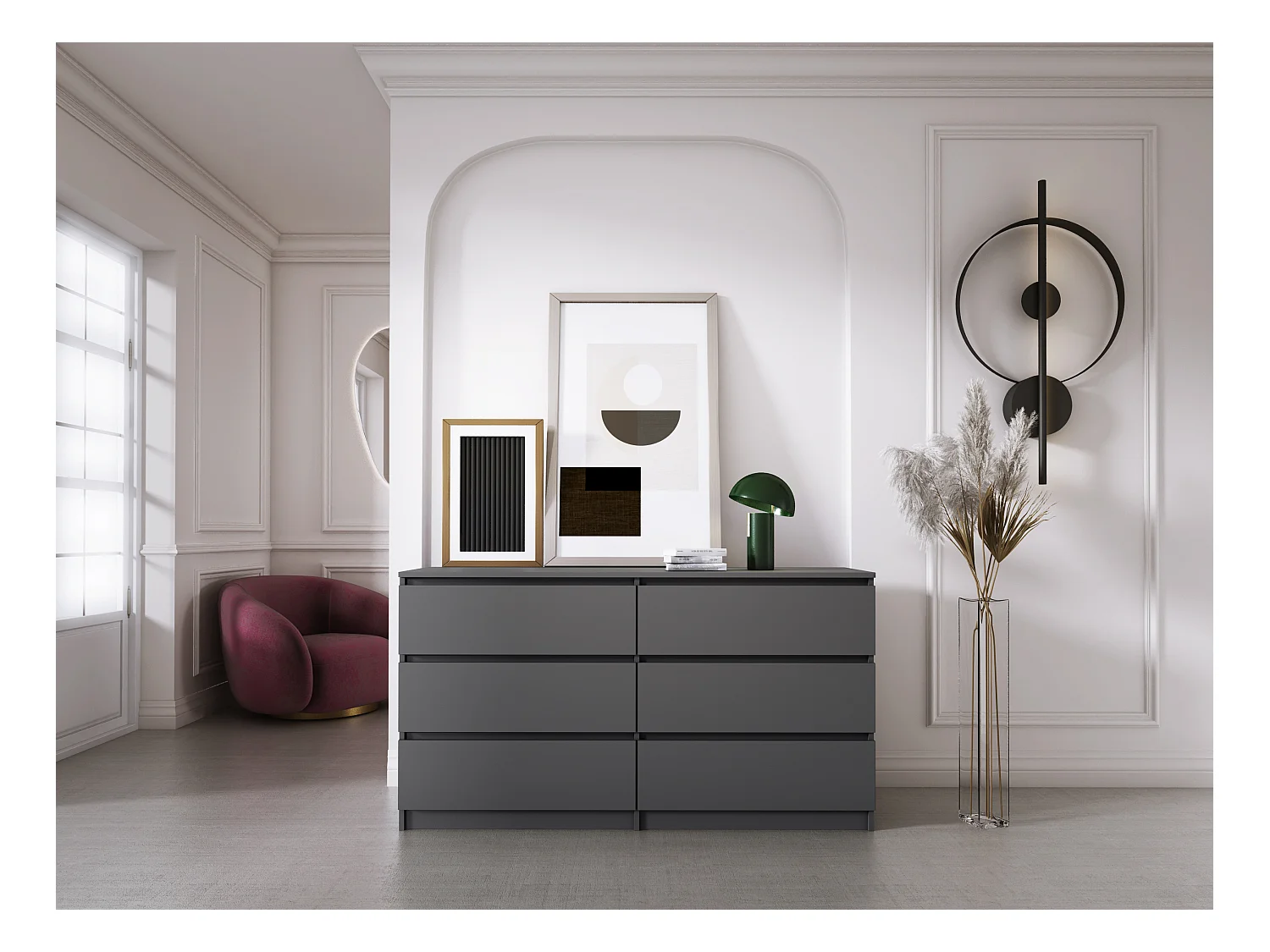 Cómoda con 6 cajones: antracita, 138 x 39 x 79 cm