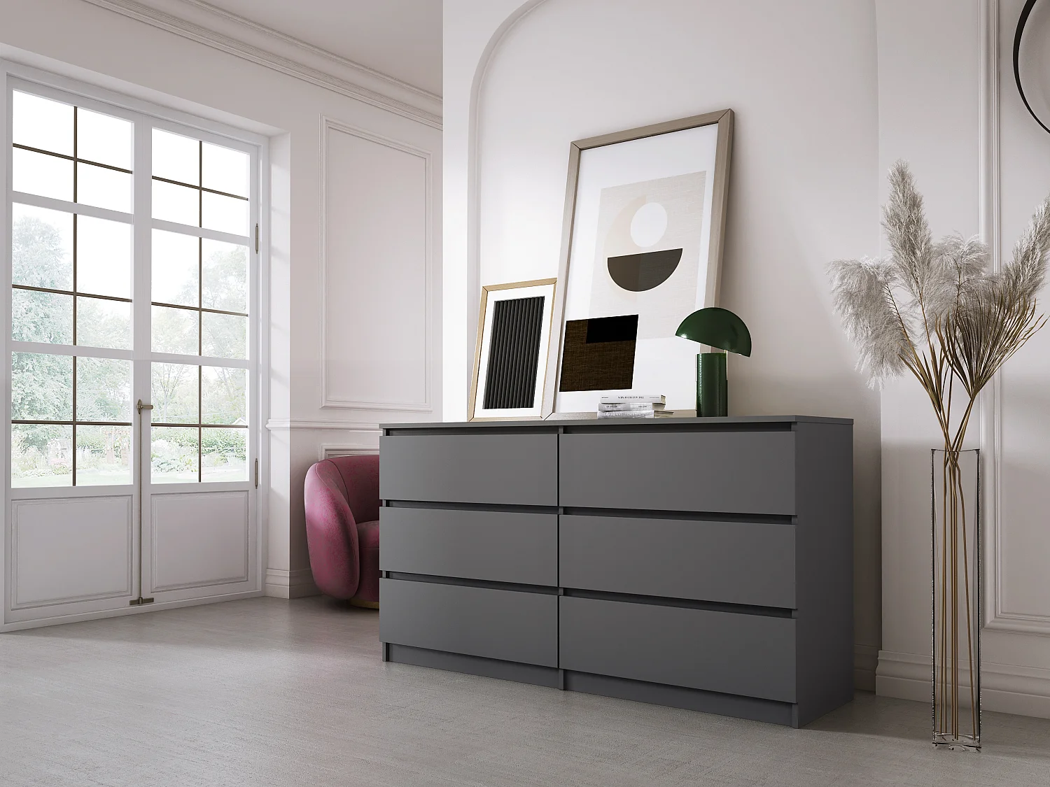 Commode 6 Tiroirs : Anthracite, 138 x 39 x 79 cm