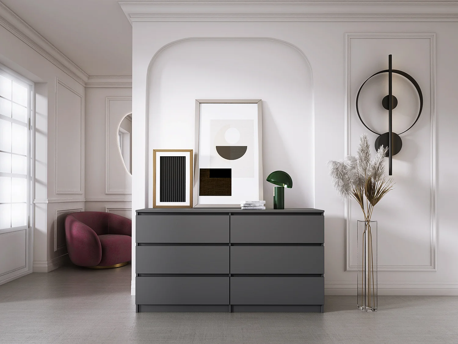 Commode 6 Tiroirs : Anthracite, 138 x 39 x 79 cm