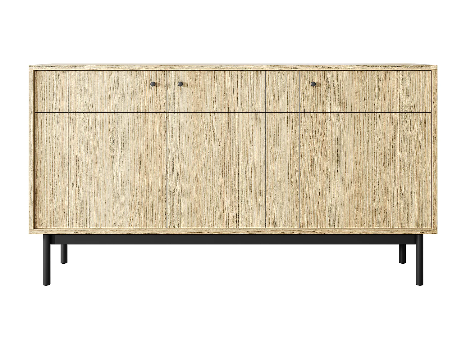 Commode : couleur Chêne Linea, Pieds Noir, 153,5 x 83,5 x 39 cm