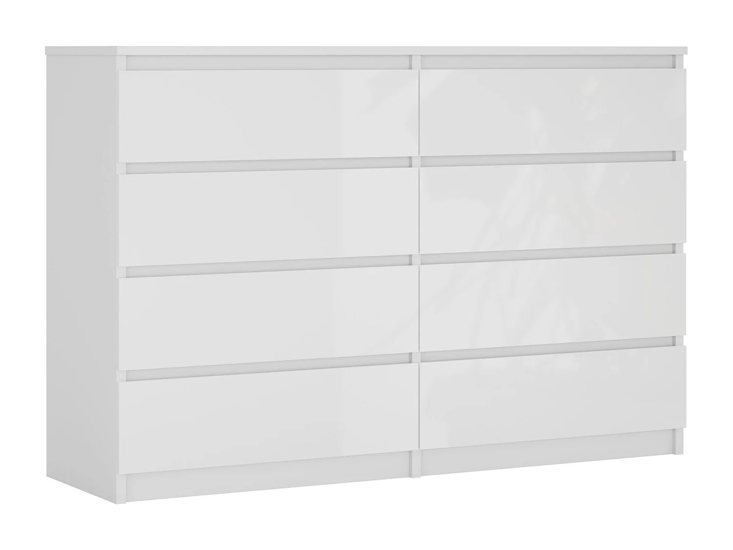 Commode 8 tiroirs : Blanc Mat / Blanc Brillant, 138 x 101 x 39 cm