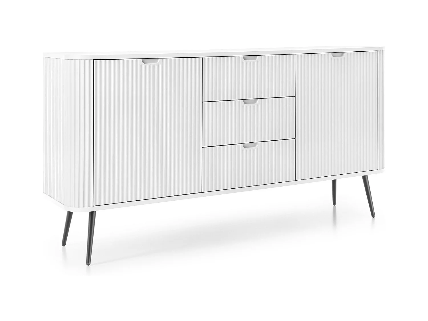 Witte ladekast, poten: zwart, 168 x 87 x 39 cm