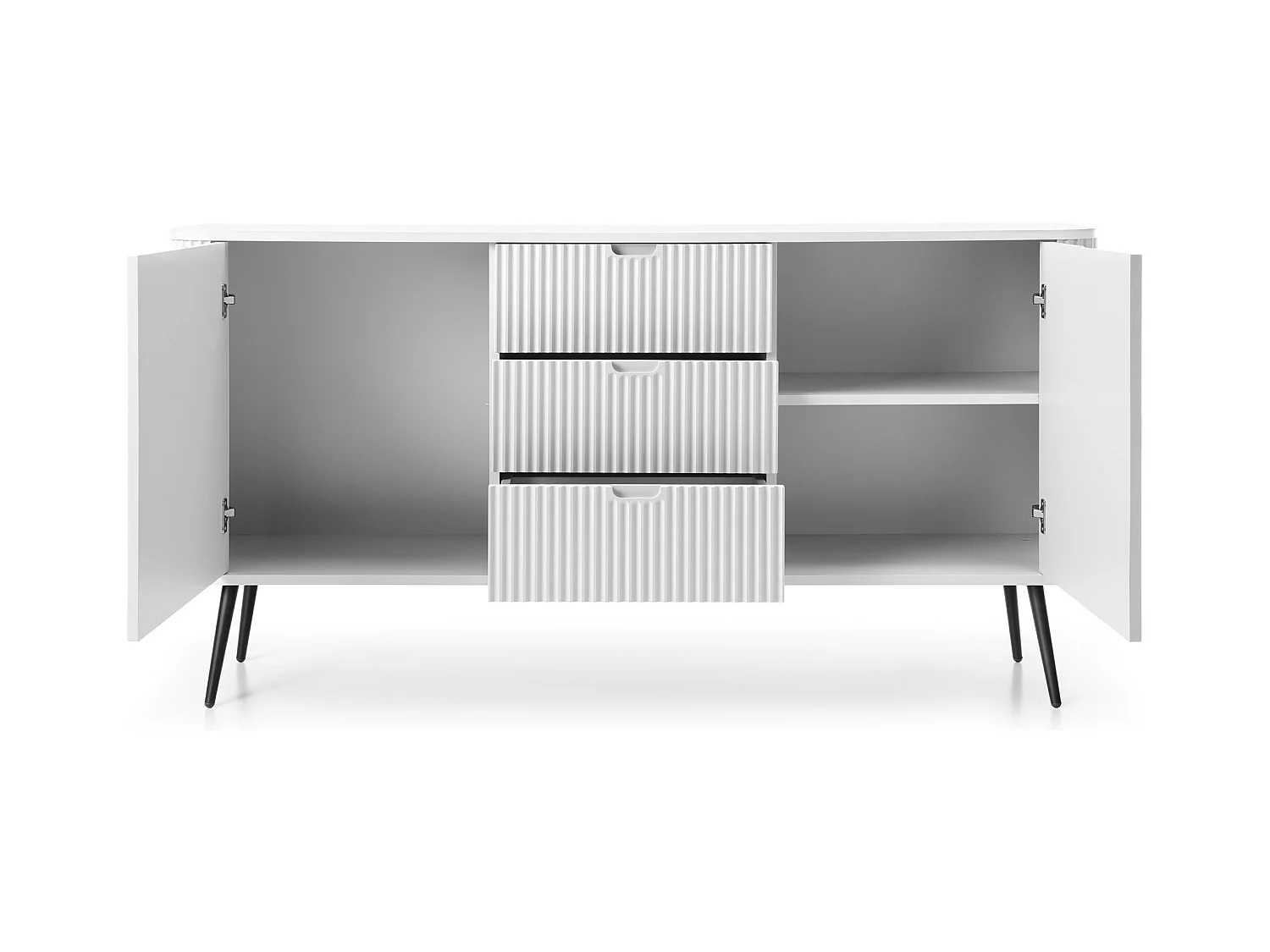 Witte ladekast, poten: zwart, 168 x 87 x 39 cm