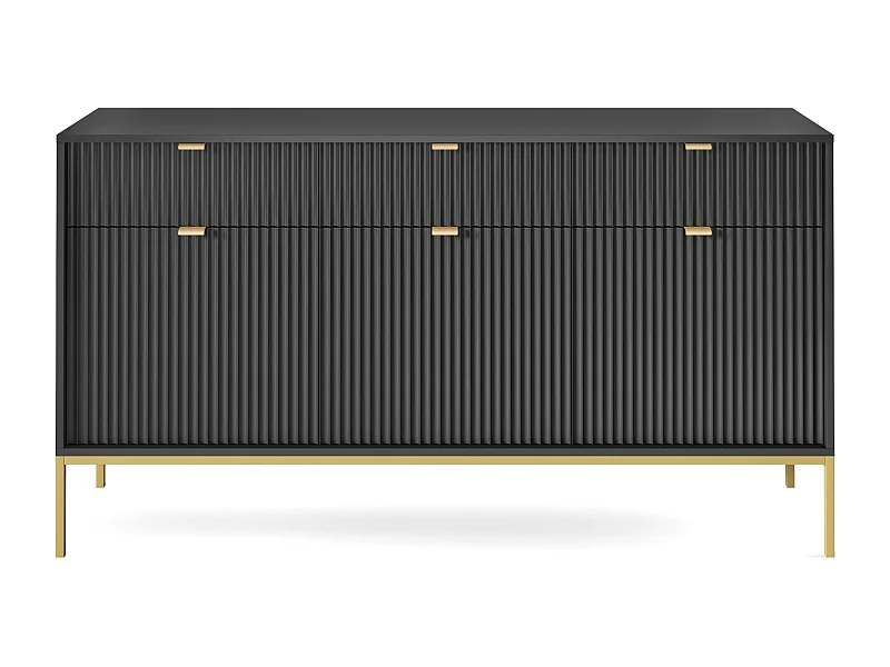 Komoda: 3 szuflady, 3 drzwi, czarna, złota, 154 x 83 x 39 cm, złote uchwyty