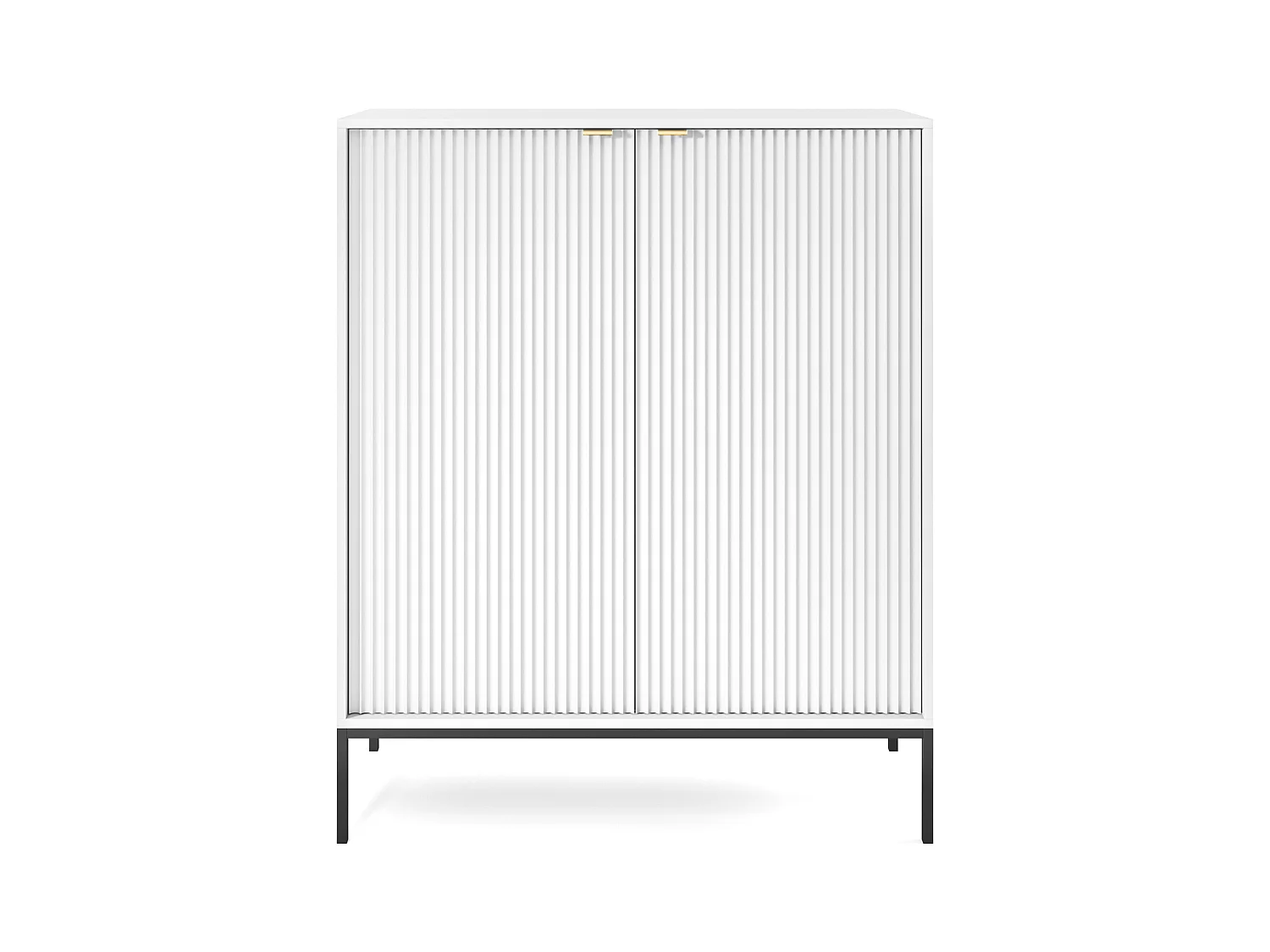 Kommode: 2 Türen, Weiß, Schwarz, 104 x 125 x 39 cm, goldene Griffe
