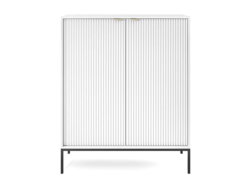 Commode : 2 Portes, Blanc, Noir, 104 x 125 x 39 cm, poignées dorées