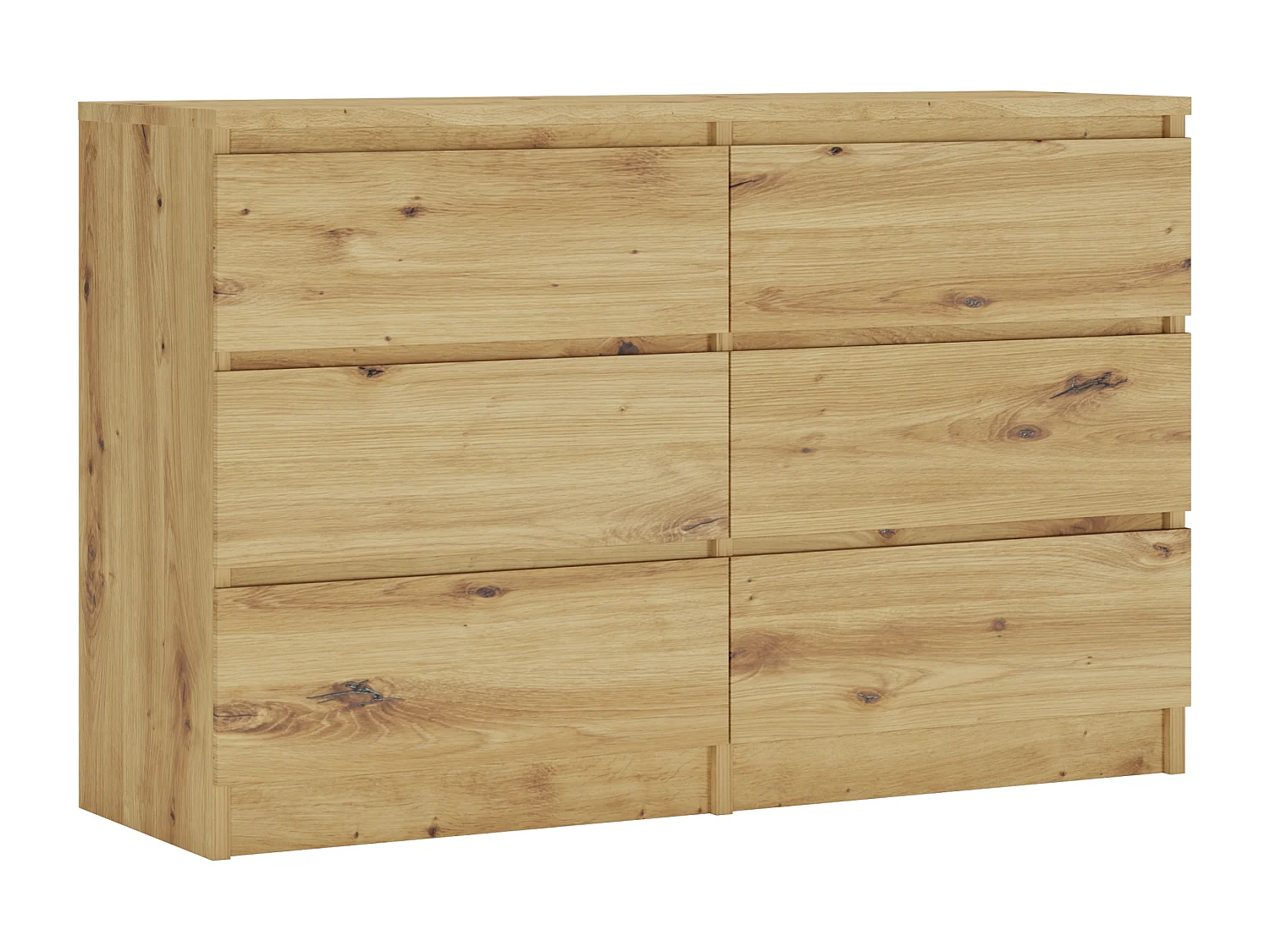 Commode 6 Tiroirs : Chêne Artisan, 120 x 39 x 79 cm