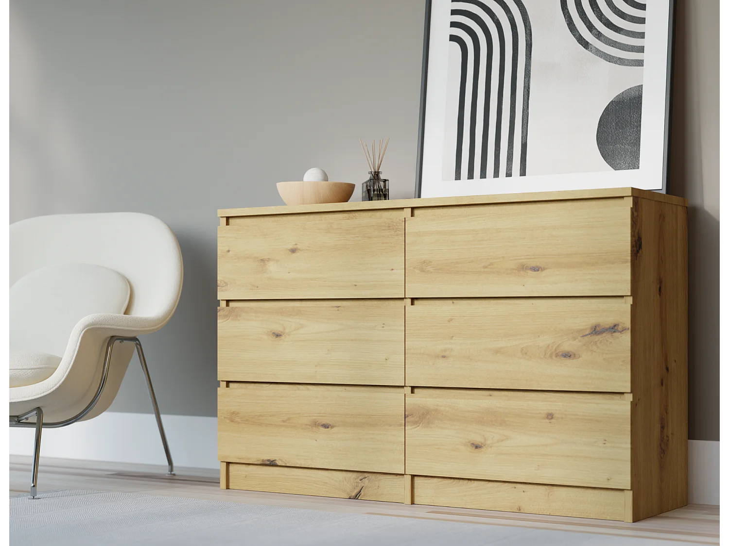 Kommode mit 6 Schubladen: Artisan Oak, 120 x 79 x 39 cm