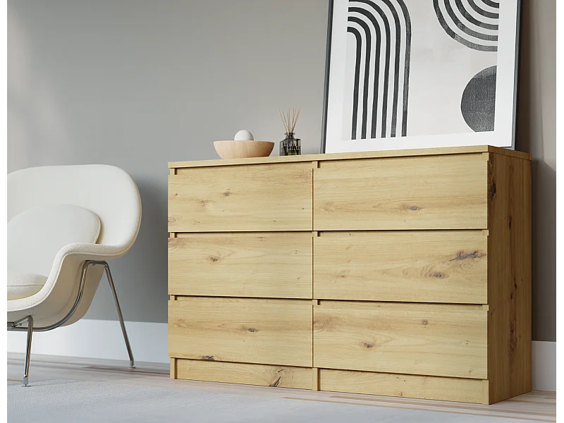 Komoda z 6 szufladami: dąb Artisan, 120 x 39 x 79 cm