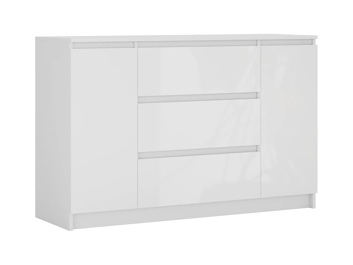 Commode : Blanc Mat / Blanc Brillant, 120 x 39 x 78 cm, 2 portes, 3 tiroirs