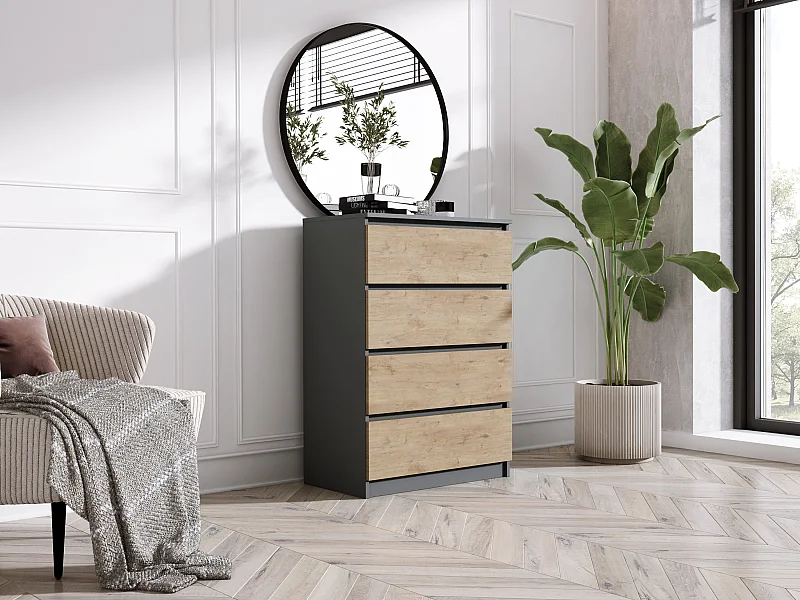 Kommode mit 4 Schubladen: Anthrazit/Lancelot-Eiche, 70 x 39 x 101 cm