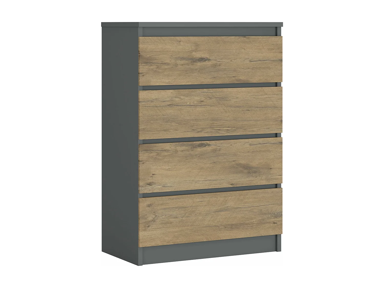 Commode 4 Tiroirs : Anthracite / Chêne Lancelot, 70 x 39 x 101 cm