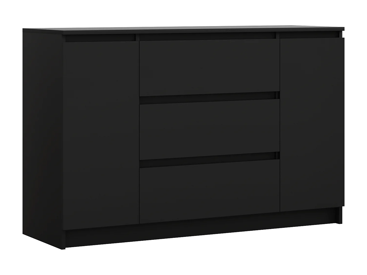 Cómoda: Negro mate, 120 x 39 x 78 cm, 2 puertas, 3 cajones