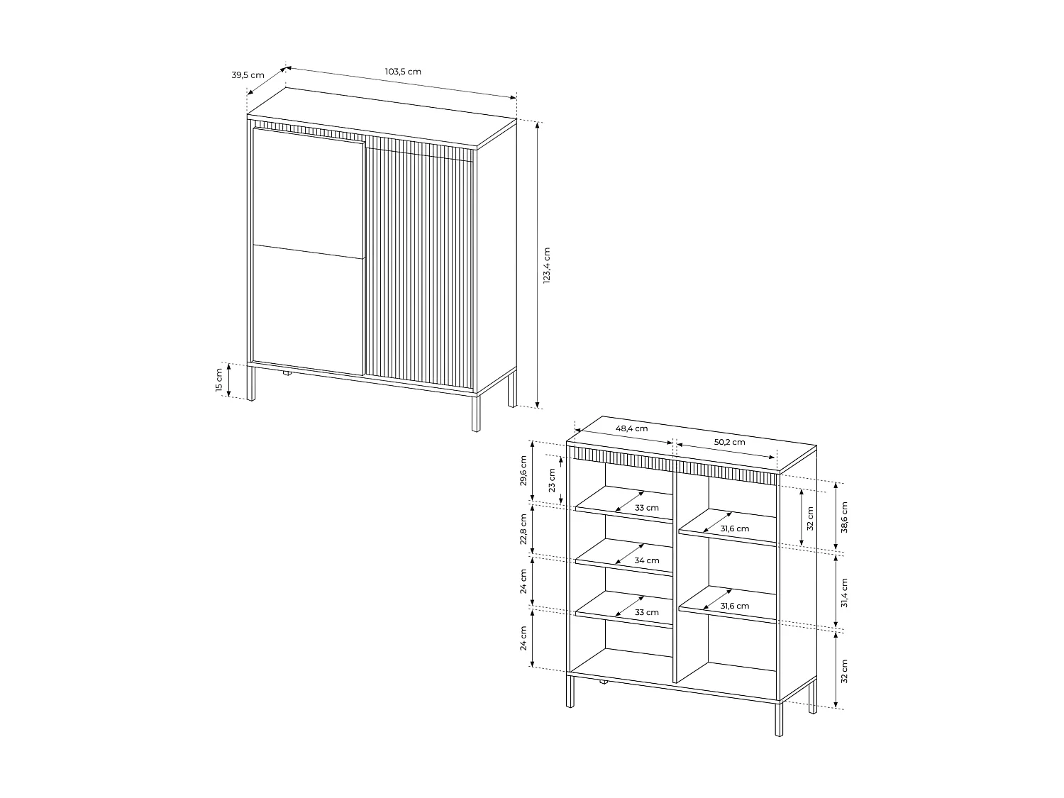 Commode : 3 Portes, Noir, 123,4 X 103,5 X 39,5 Cm