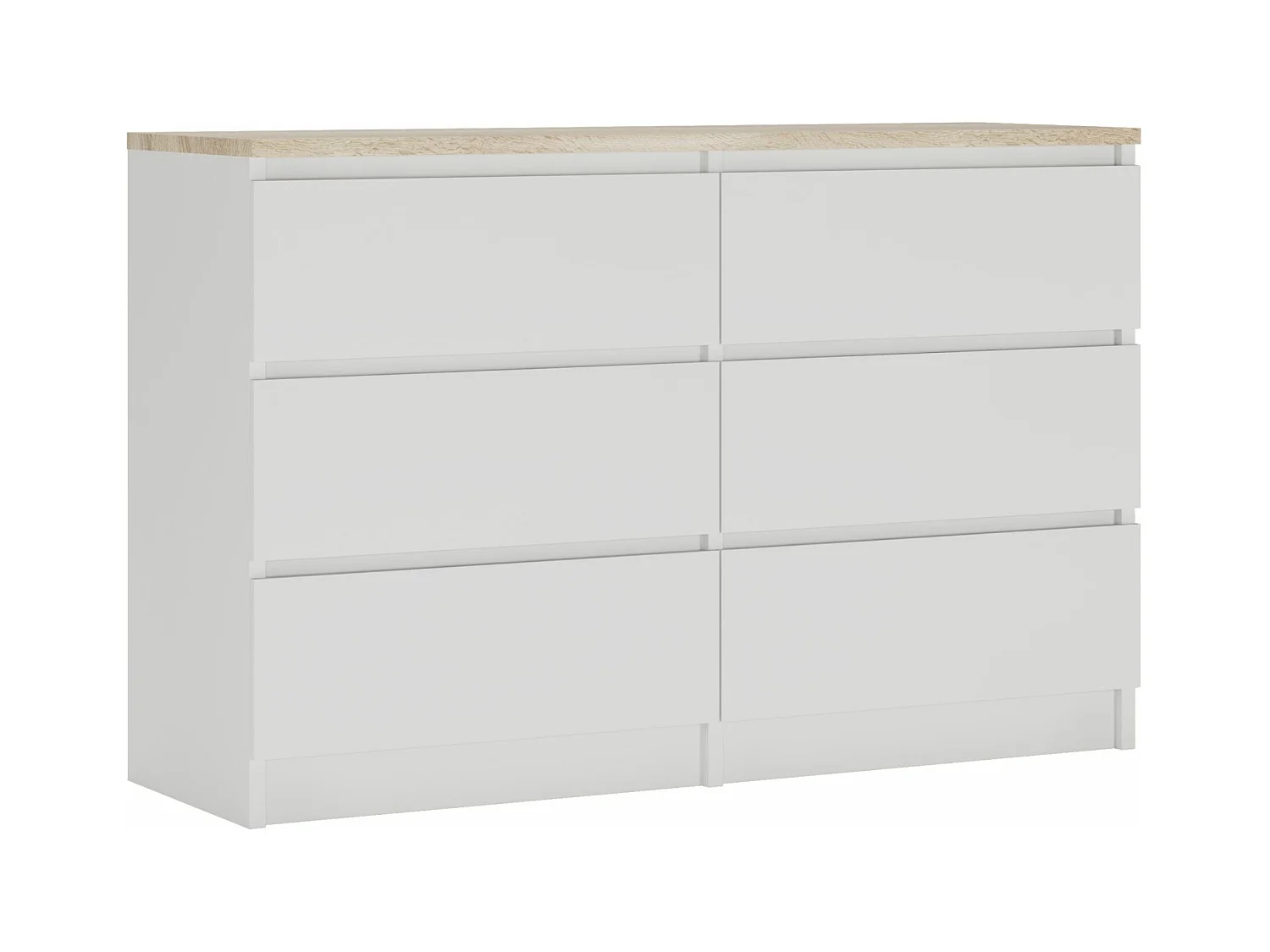 Cômoda com 6 gavetas: Branco Mate / Carvalho Sonoma TOP, 120 x 39 x 79 cm