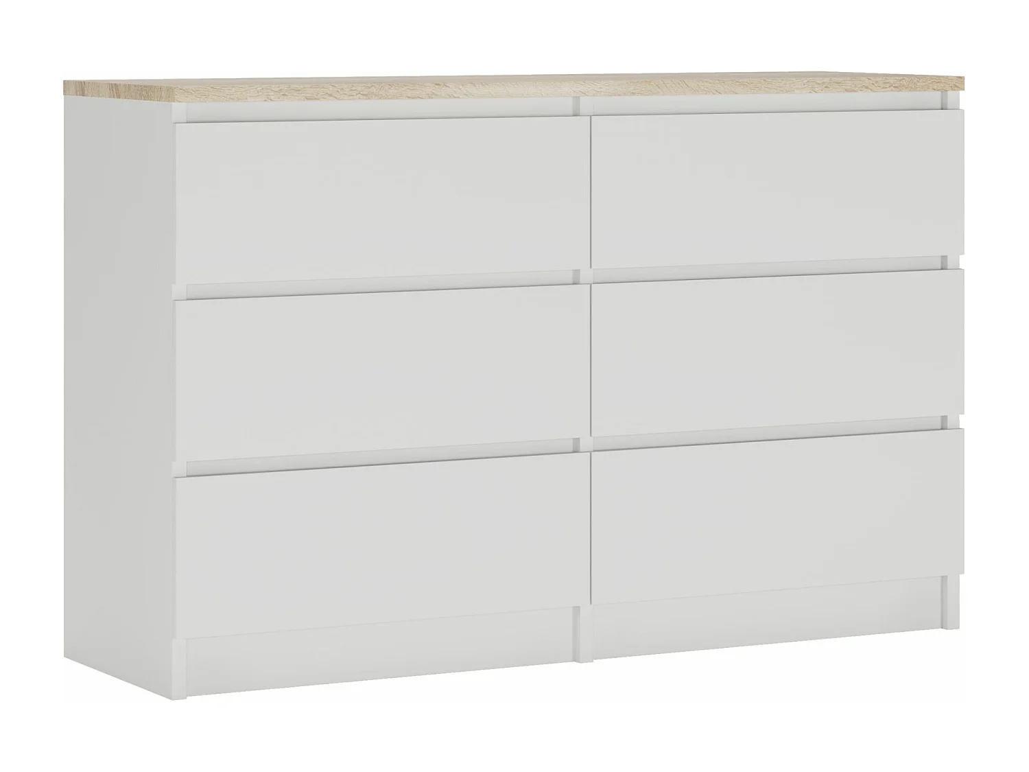Commode 6 Tiroirs : Blanc Mat / Chêne Sonoma TOP, 120 x 39 x 79 cm