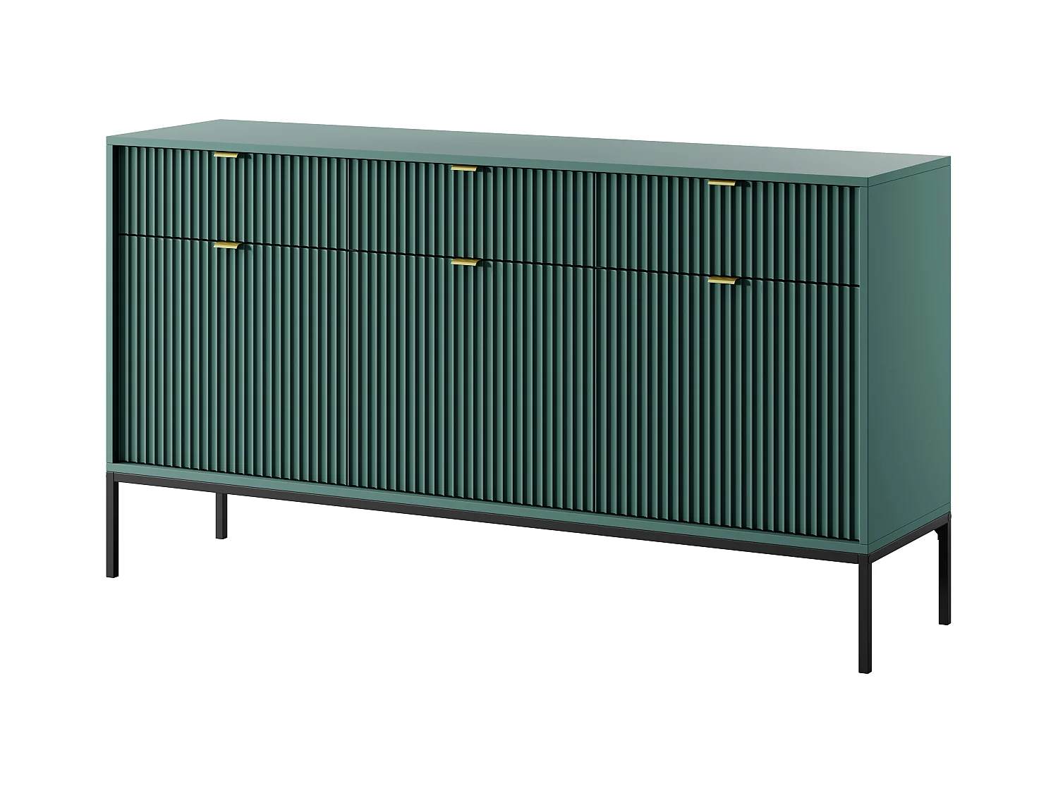 Cassettiera: 3 cassetti, 3 ante, labrador, nero, 154 x 83 x 39 cm, maniglie dorate