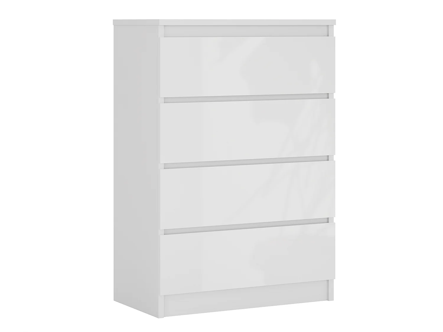 Commode 4 Tiroirs : Blanc Mat / Blanc Brillant, 70 x 39 x 101 cm