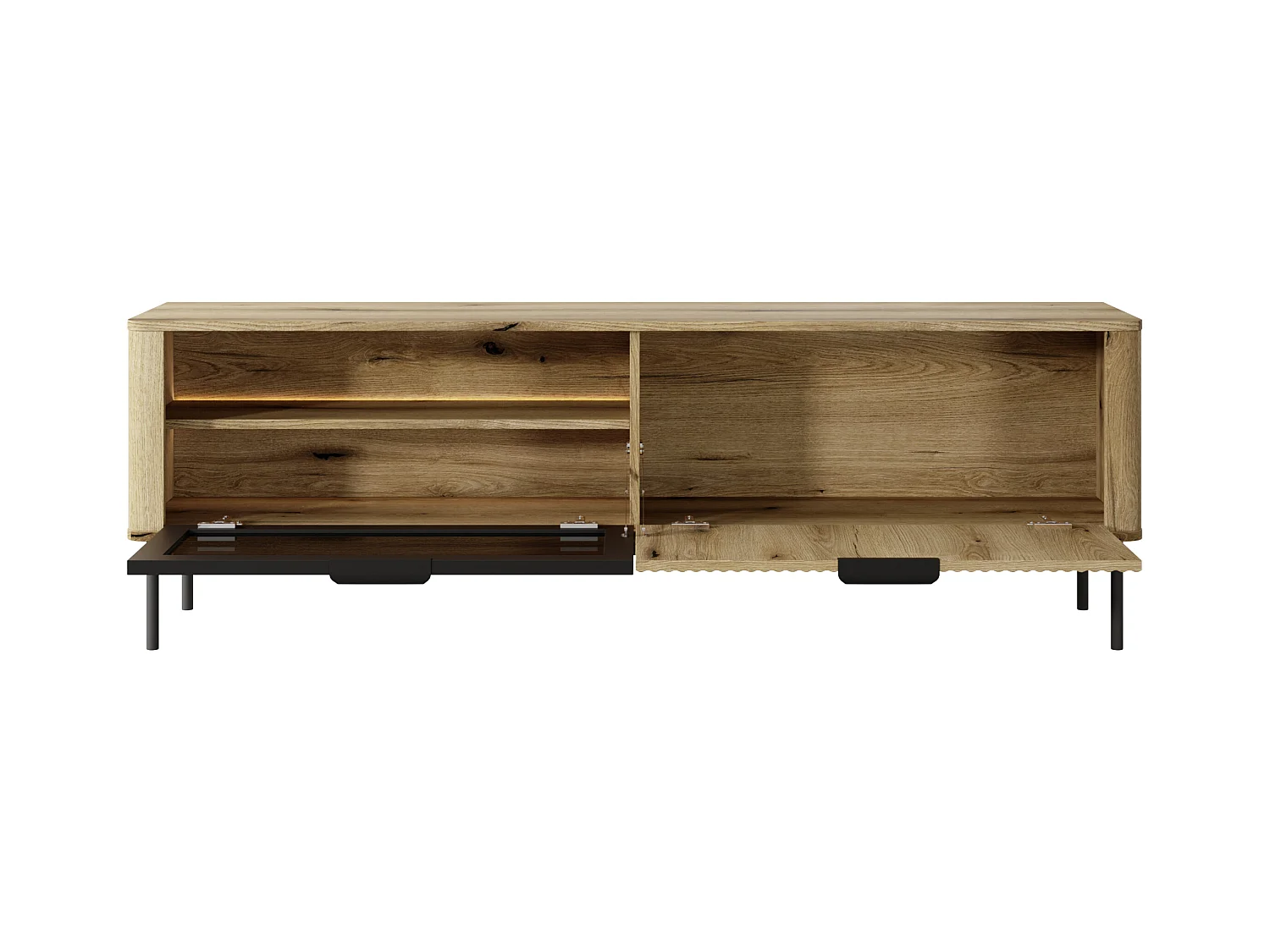 TV-Schrank: 2 Türen, Möbel: Eiche erinnert an schwarze Beine, LED-Beleuchtung, 53,2 x 163,2 x 38 cm