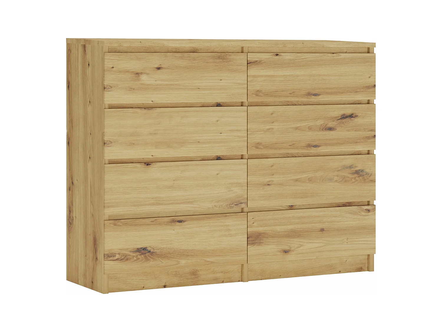 Commode 8 tiroirs : Chêne Artisan, 120 x 101 x 39 cm