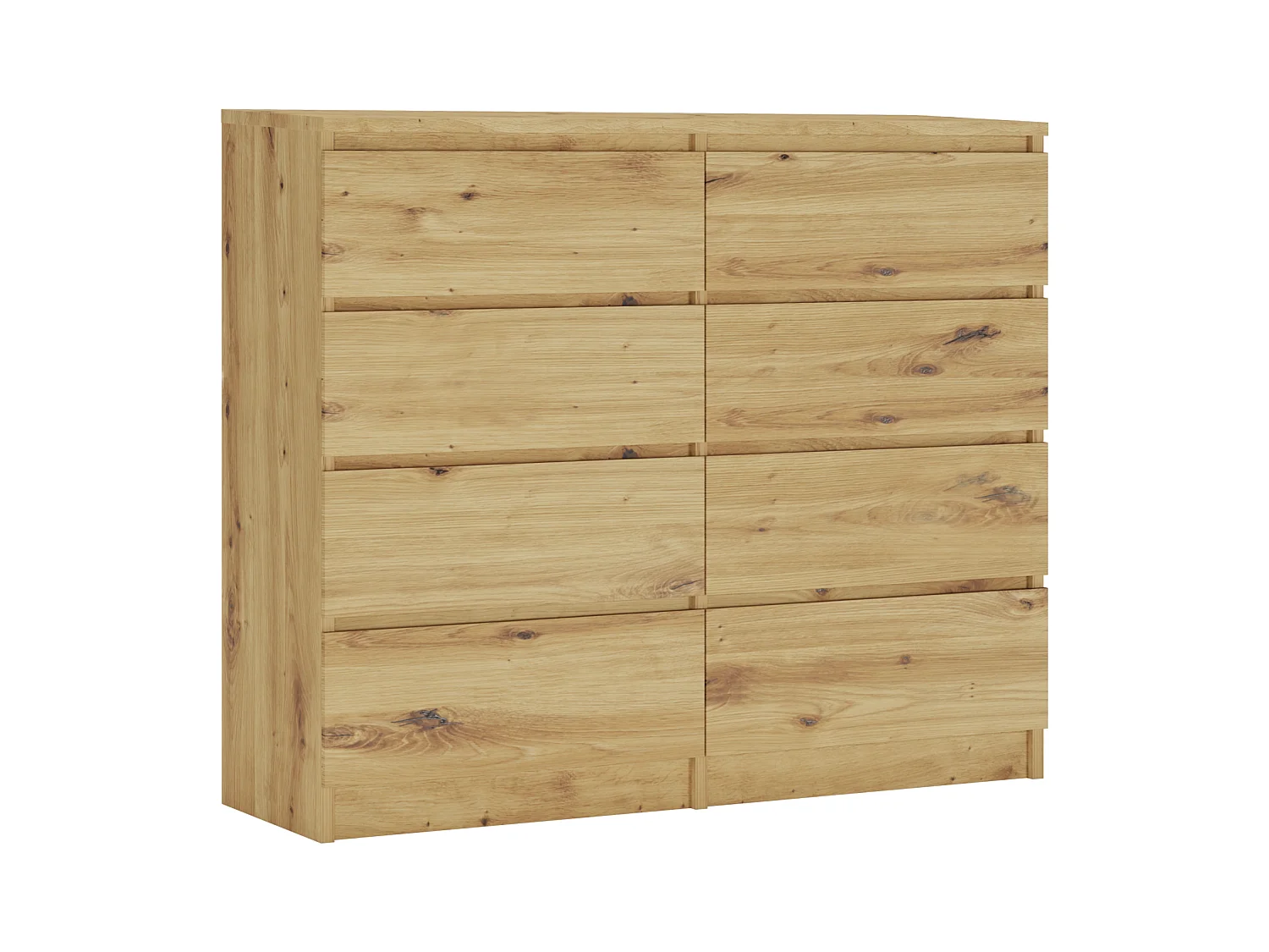 Commode 8 tiroirs : Chêne Artisan, 120 x 101 x 39 cm