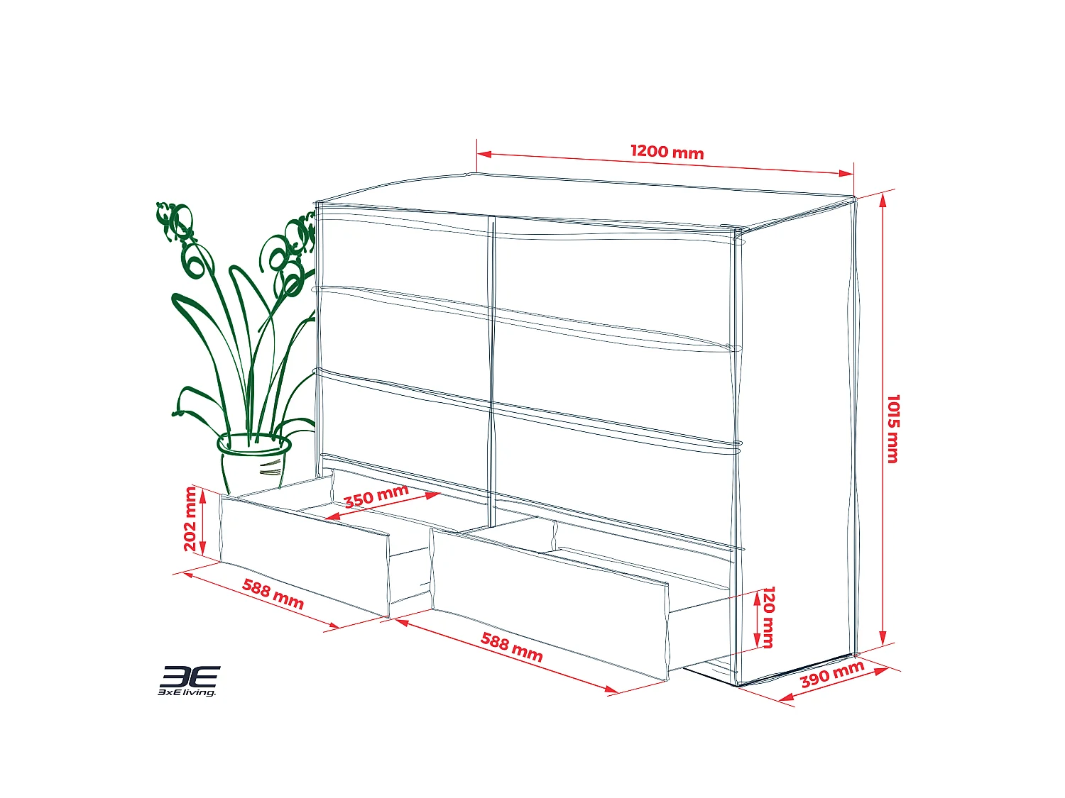 Commode 8 tiroirs : Chêne Artisan, 120 x 101 x 39 cm