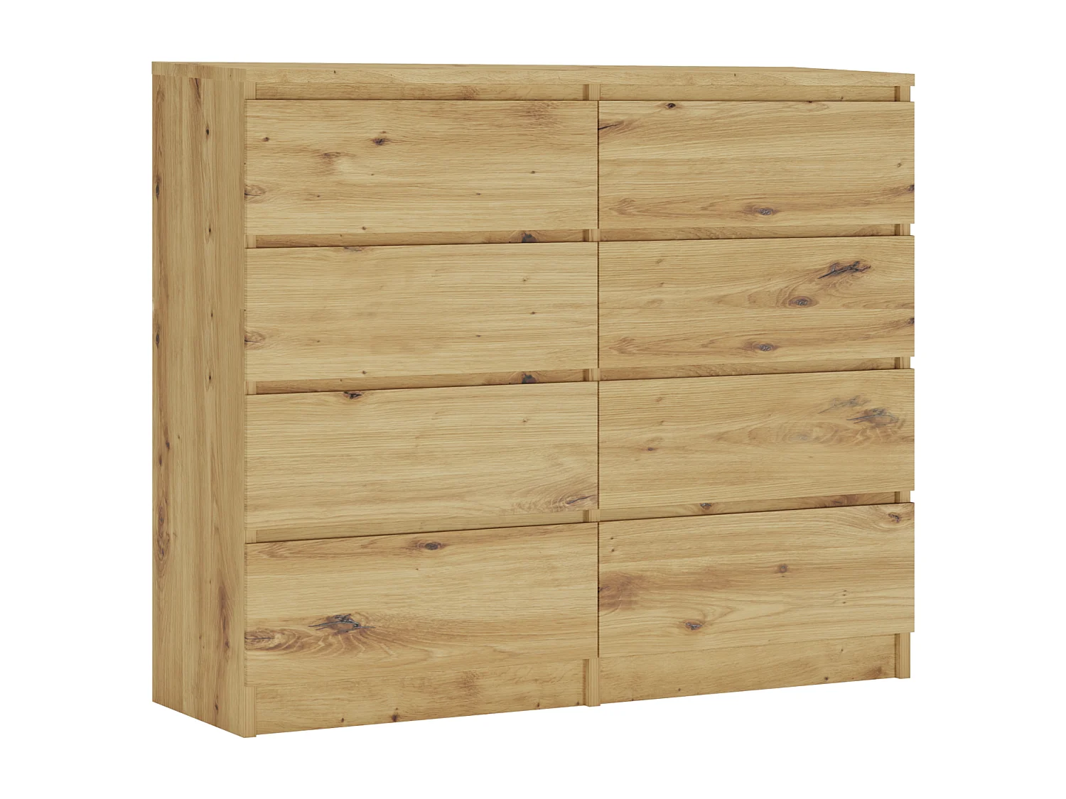 Commode 8 tiroirs : Chêne Artisan, 120 x 101 x 39 cm