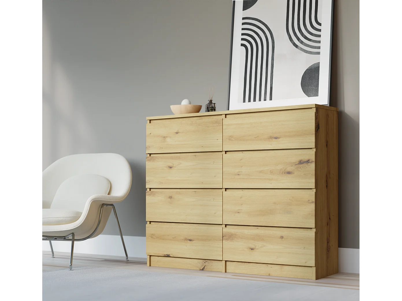 Ladekast met 8 laden: Artisan Oak, 120 x 101 x 39 cm