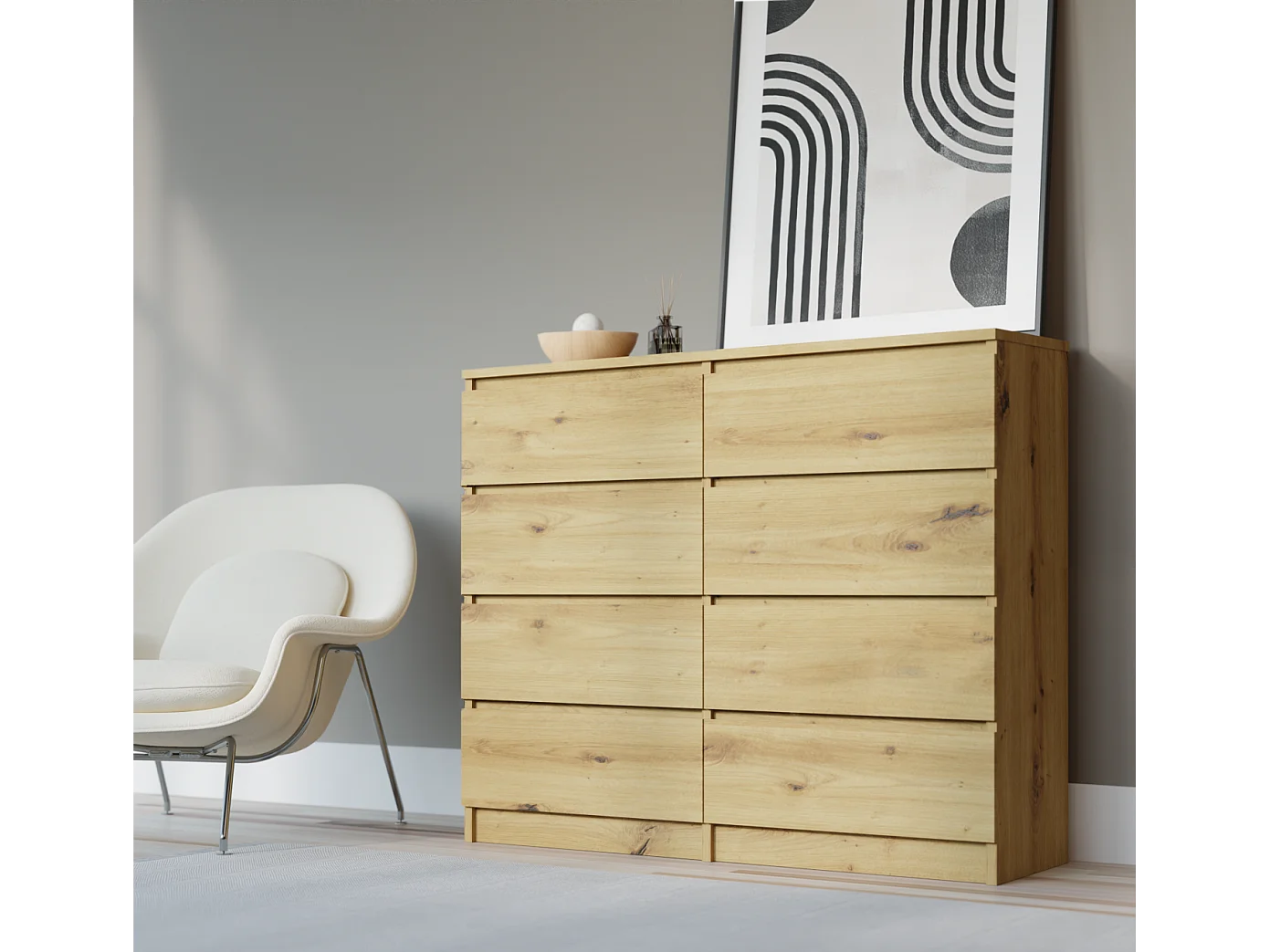 Ladekast met 8 laden: Artisan Oak, 120 x 101 x 39 cm