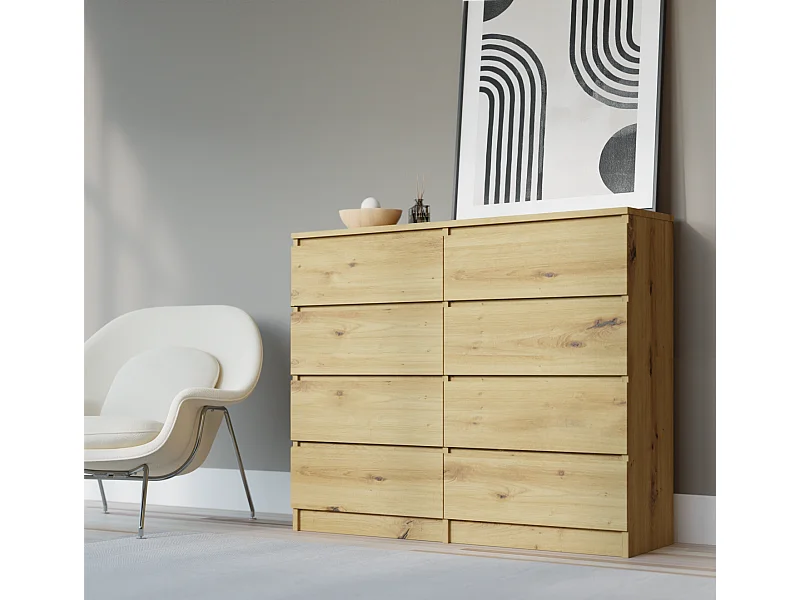 Cassettiera a 8 cassetti: Rovere Artisan, 120 x 101 x 39 cm