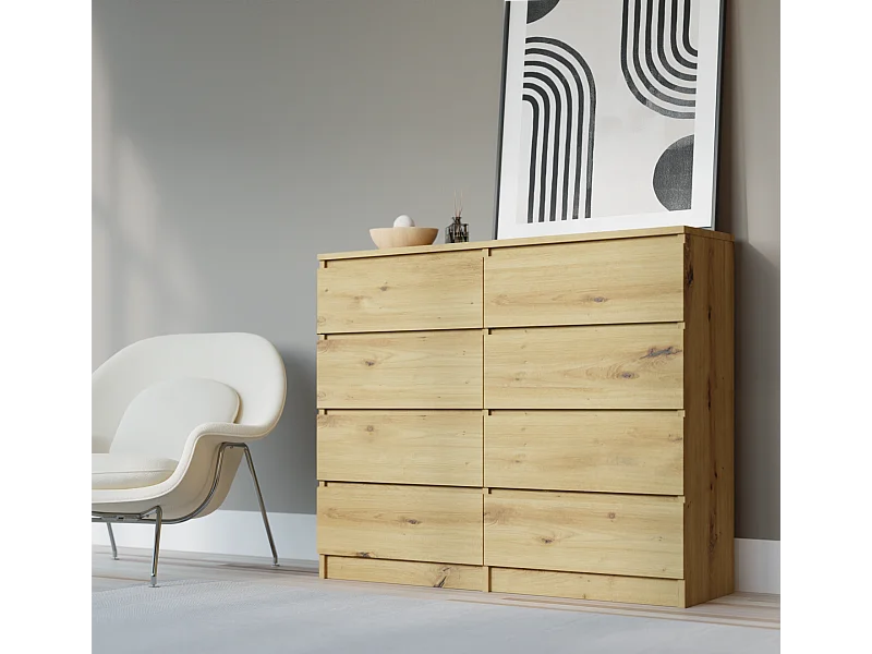 Komoda z 8 szufladami: Artisan Dąb, 120 x 101 x 39 cm